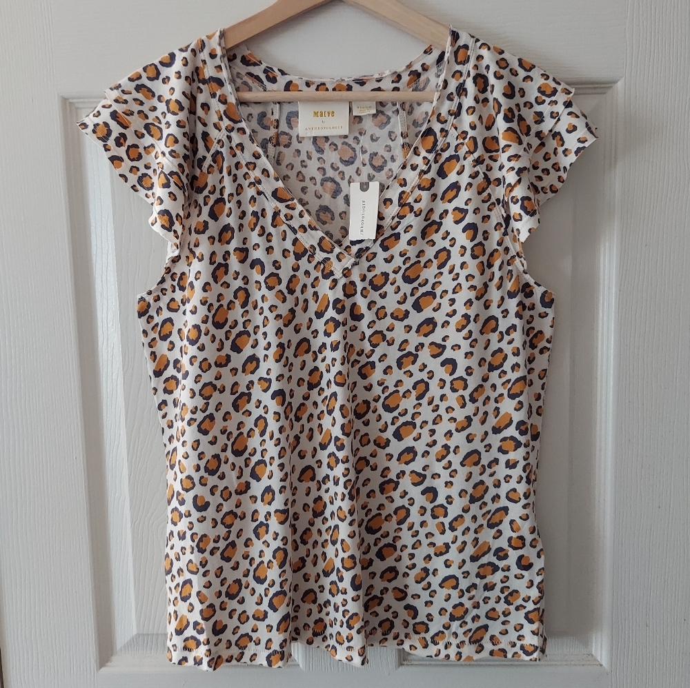 NWT Maeve Anthropologie Catie Ruffle Sleeved Tee Shirt Top Size Medium